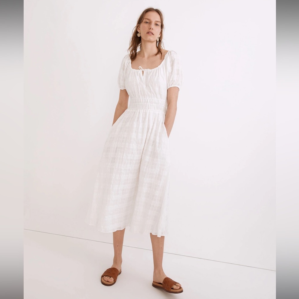 NWT Madewell Sophia Midi Dress in Seersucker Check